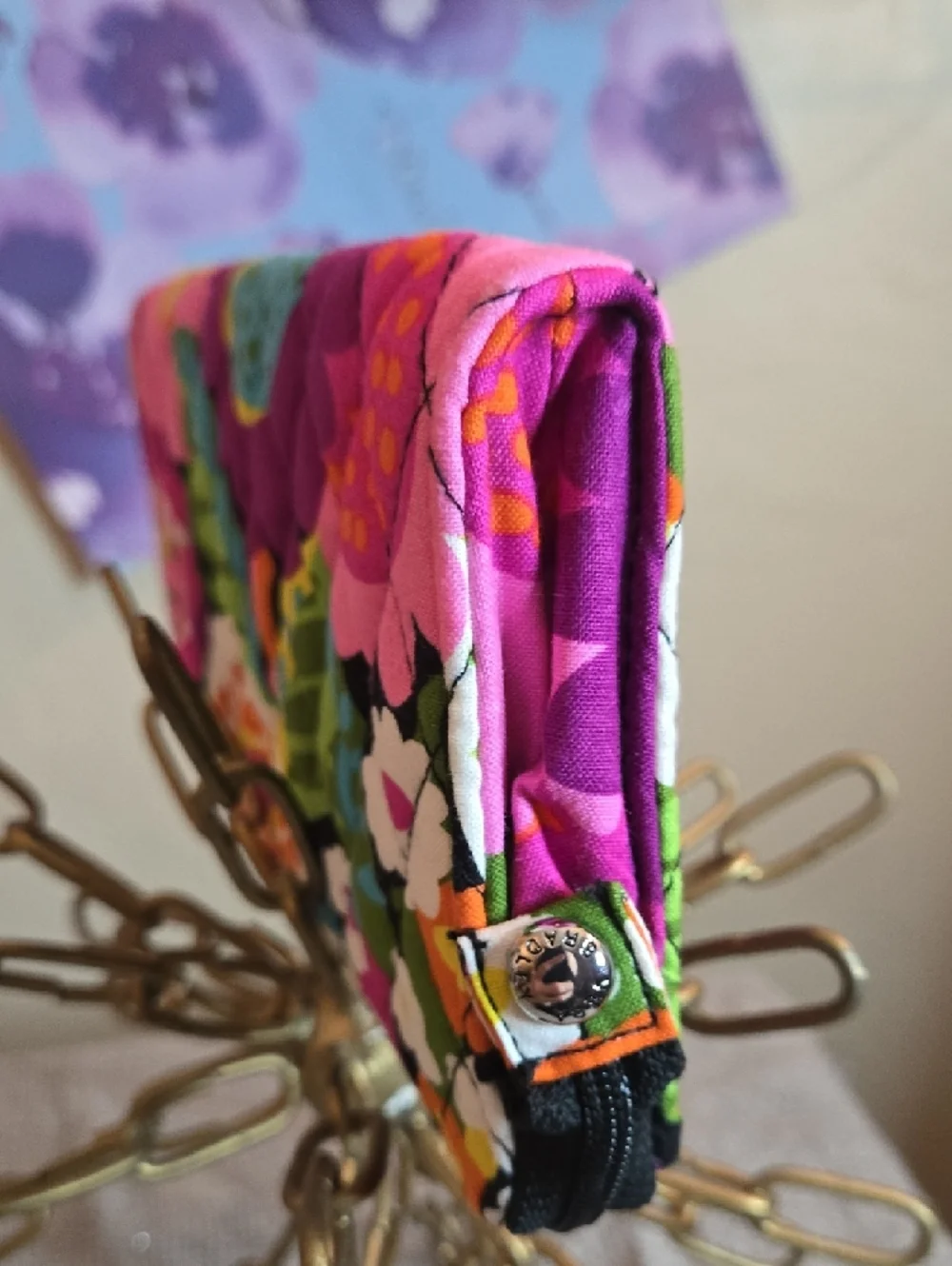 Vera Bradley Quilted Wristlet in Vibrant Pink, Yellow, Green & Blue Floral - Picture 5 of 12